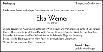 Traueranzeige von Elsa  Werner von Heidenheimer Zeitung