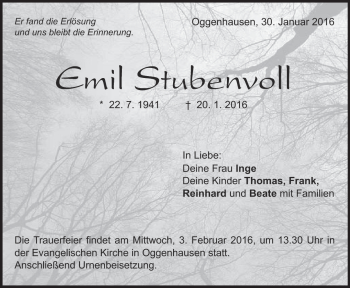 Traueranzeige von Emil Stubenvoll von Heidenheimer Zeitung