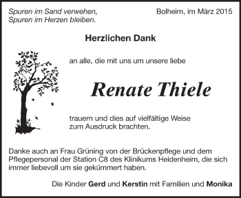 Traueranzeige von Renate Thiele von Märkische Oderzeitung