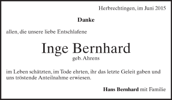 Traueranzeige von Inge Bernhard von Heidenheimer Zeitung