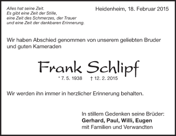 Traueranzeige von Frank Schlipf von Märkische Oderzeitung