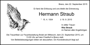 Traueranzeige von Hermann Straub von Heidenheimer Zeitung
