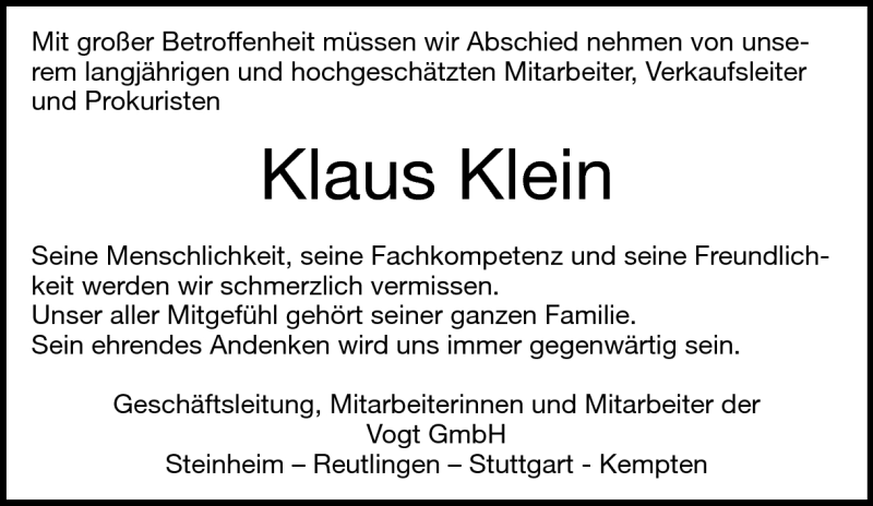  Traueranzeige für Klaus Klein vom 20.10.2015 aus Heidenheimer Zeitung