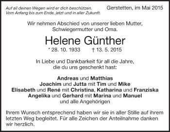 Traueranzeige von Helene Günther von Heidenheimer Zeitung