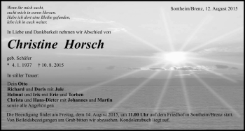 Traueranzeige von Christine Horsch von Heidenheimer Zeitung