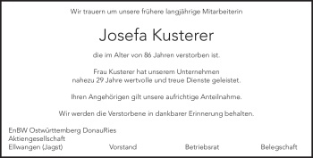 Traueranzeige von Josefa Kusterer von Heidenheimer Zeitung