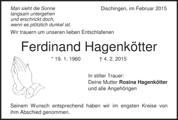 Traueranzeige von Ferdinand Hagenkötter von Märkische Oderzeitung