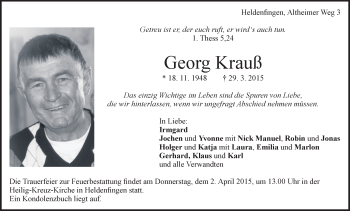 Traueranzeige von Georg Krauß von Märkische Oderzeitung