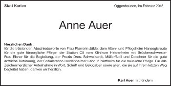 Traueranzeige von Anne Auer von Märkische Oderzeitung