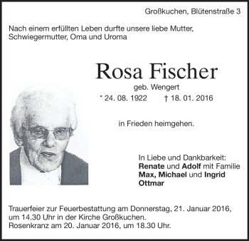 Traueranzeige von Rosa Fischer von Heidenheimer Zeitung