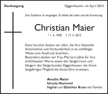 Traueranzeige von Christian Maier von Märkische Oderzeitung