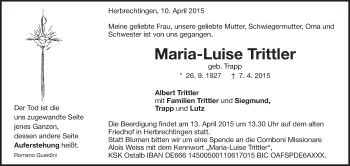 Traueranzeige von Maria-Luise Trittler von Märkische Oderzeitung