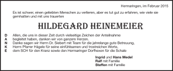 Traueranzeige von Hildegard Heinemeier von Märkische Oderzeitung