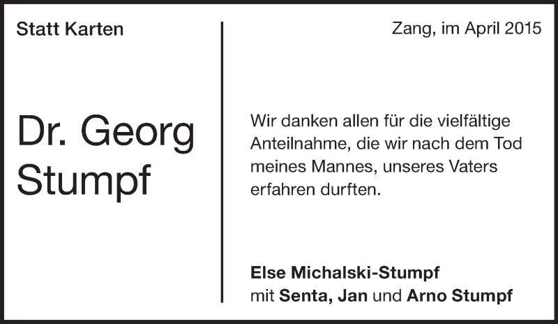  Traueranzeige für Georg Stumpf vom 12.05.2015 aus Märkische Oderzeitung