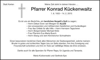 Traueranzeige von Konrad Kückenwaitz von Märkische Oderzeitung