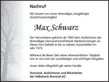 Traueranzeige von Max Schwarz von Märkische Oderzeitung