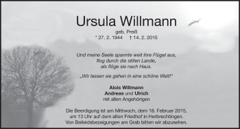 Traueranzeige von Ursula Willmann von Märkische Oderzeitung