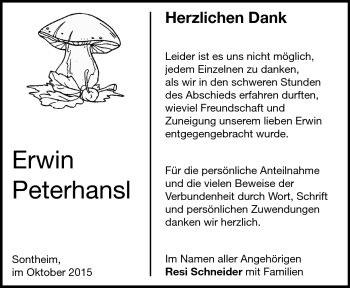 Traueranzeige von Erwin Peterhansl von Heidenheimer Zeitung
