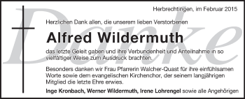 Traueranzeige von Alfred Wildermuth von Märkische Oderzeitung