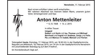 Traueranzeige von Anton Mettenleiter von Märkische Oderzeitung