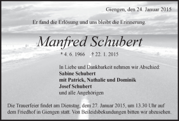 Traueranzeige von Manfred Schubert von Märkische Oderzeitung