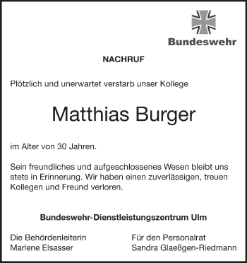 Traueranzeige von Matthias Burger von Heidenheimer Zeitung