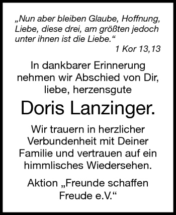 Traueranzeige von Doris Lanzinger von Heidenheimer Zeitung