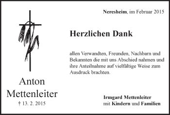 Traueranzeige von Anton Mettenleiter von Märkische Oderzeitung