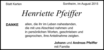 Traueranzeige von Henriette Pfeiffer von Heidenheimer Zeitung
