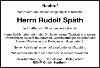 Traueranzeige von Rudolf Späth von Heidenheimer Zeitung