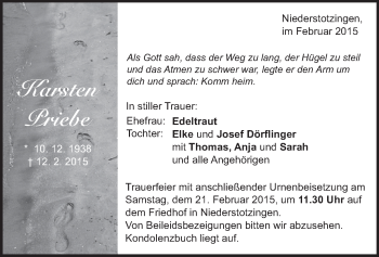 Traueranzeige von Karsten Priebe von Märkische Oderzeitung