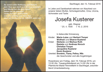 Traueranzeige von Josefa Kusterer von Heidenheimer Zeitung