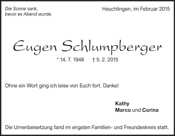 Traueranzeige von Eugen Schlumpberger von Märkische Oderzeitung