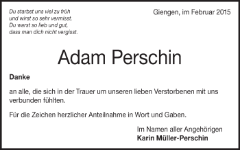 Traueranzeige von Adam Perschin von Märkische Oderzeitung