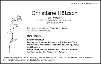 Traueranzeige von Christiane Hötzsch von Märkische Oderzeitung