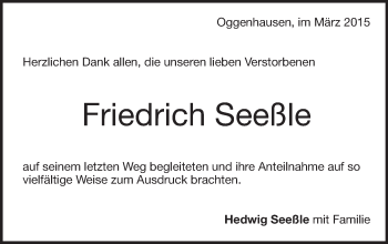 Traueranzeige von Friedrich Seeßle von Märkische Oderzeitung