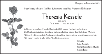 Traueranzeige von Theresia Kessele von Heidenheimer Zeitung