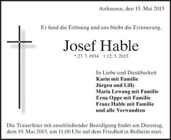 Traueranzeige von Josef Hable von Heidenheimer Zeitung