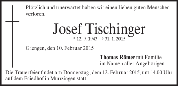 Traueranzeige von Josef Tischinger von Märkische Oderzeitung