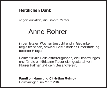 Traueranzeige von Anne Rohrer von Märkische Oderzeitung