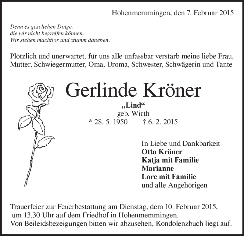  Traueranzeige für Gerlinde Kröner vom 12.05.2015 aus Märkische Oderzeitung