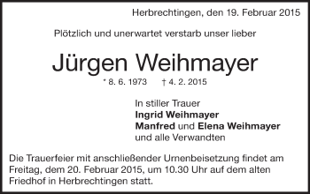 Traueranzeige von Jürgen Weihmayer von Märkische Oderzeitung