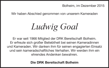 Traueranzeige von Ludwig Goal von Heidenheimer Zeitung