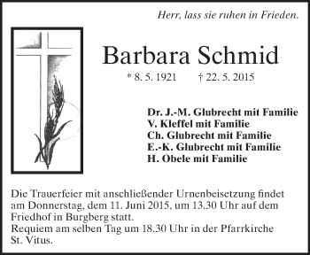 Traueranzeige von Barbara Schmid von Heidenheimer Zeitung