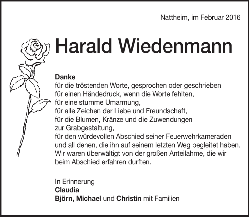  Traueranzeige für Harald  Wiedenmann vom 06.02.2016 aus Heidenheimer Zeitung