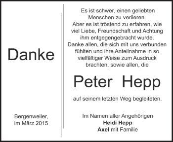 Traueranzeige von Peter Hepp von Märkische Oderzeitung