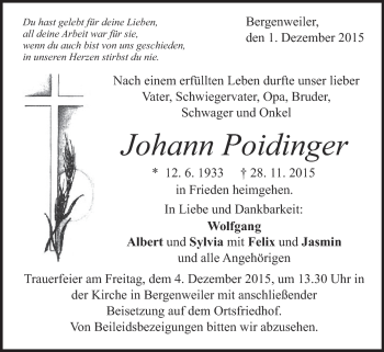 Traueranzeige von Johann Poidinger von Heidenheimer Zeitung