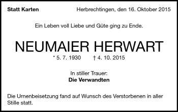 Traueranzeige von Herwart Neumaier von Heidenheimer Zeitung