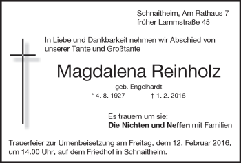 Traueranzeige von Magdalena Reinholz von Heidenheimer Zeitung