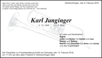 Traueranzeige von Karl Junginger von Heidenheimer Zeitung